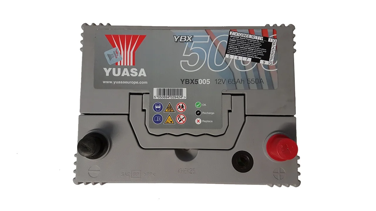Akumulator samochodowy YUASA YBX 5005 65Ah 550A PRAWY+ (JAP)